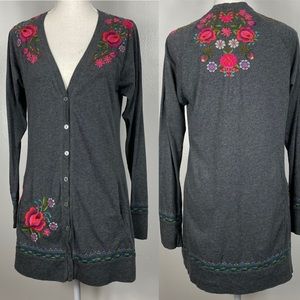 Johnny Was Open Front Cardigan Medium JW JOY, LOVE, LIGHT. Rose motif